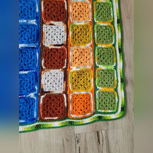 Vintage Afghan Granny Square Psychedelic Multicolored Blanket Throw 66 x 29 - Picture 5 of 11